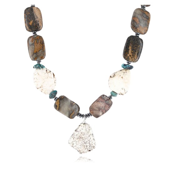 Certified Authentic Navajo .925 Sterling Silver WHITE Turquoise Turquoise Jasper Native American Necklace 15860-2 Certified Authentic Navajo .925 Sterling Silver WHITE Turquoise Turquoise Jasper Native American Necklace 15860-2