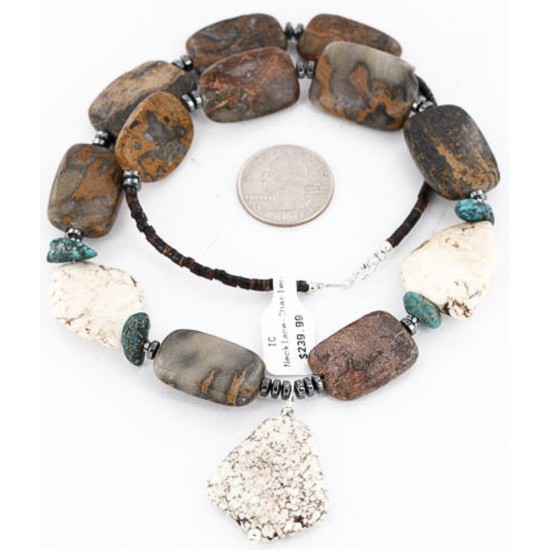 Certified Authentic Navajo .925 Sterling Silver WHITE Turquoise Turquoise Jasper Native American Necklace 15860-2 Certified Authentic Navajo .925 Sterling Silver WHITE Turquoise Turquoise Jasper Native American Necklace 15860-2