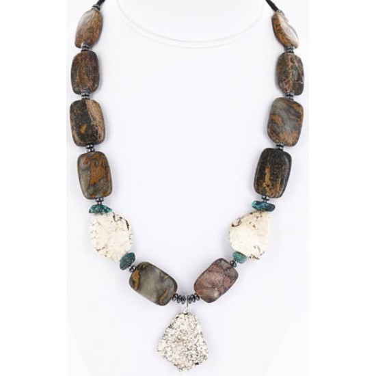 Certified Authentic Navajo .925 Sterling Silver WHITE Turquoise Turquoise Jasper Native American Necklace 15860-2 Certified Authentic Navajo .925 Sterling Silver WHITE Turquoise Turquoise Jasper Native American Necklace 15860-2