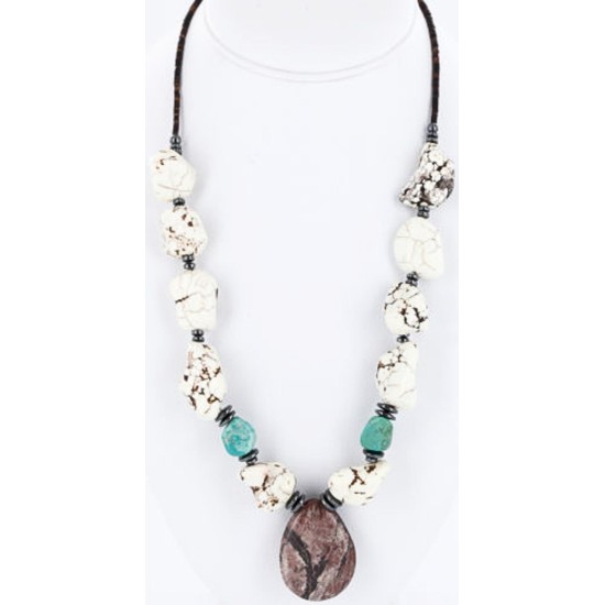 Certified Authentic Navajo .925 Sterling Silver WHITE Turquoise Turquoise JASPER Native American Necklace 750114-13 All Products 390794288463 750114-13 (by LomaSiiva)