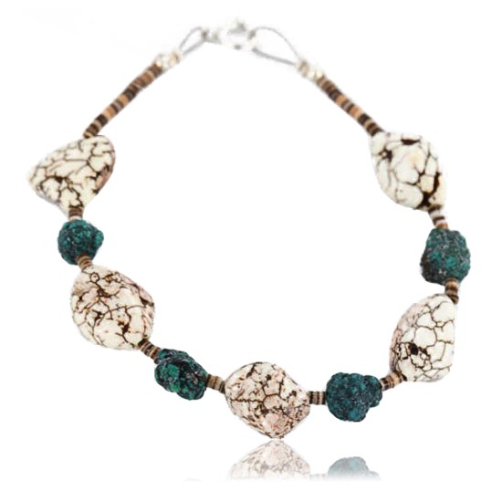 Certified Authentic Navajo .925 Sterling Silver WHITE Turquoise Turquoise Native American Bracelet 371021133082