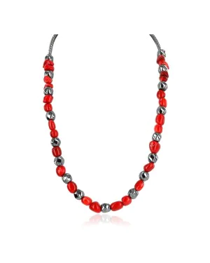 Certified Authentic Navajo .925n Sterling Silver HEMATITE and CORAL Neckalce Native American Necklace 25214-103
