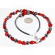 Certified Authentic Navajo .925n Sterling Silver HEMATITE and CORAL Neckalce Native American Necklace 25214-103