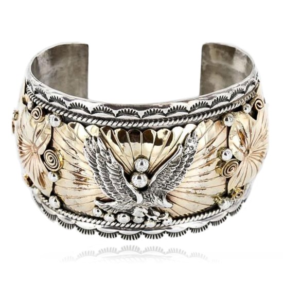 Certified Authentic Navajo Carved EAGLE .925 Sterling Silver and 12kt Gold Filled Native American Bracelet 390822304755