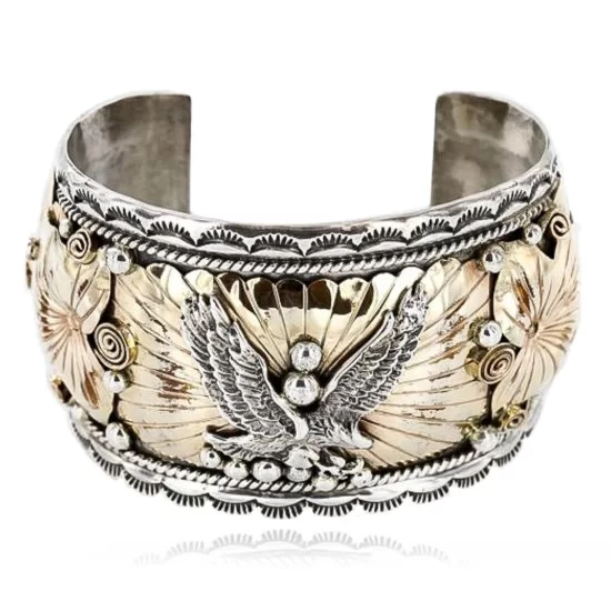 Certified Authentic Navajo Carved EAGLE .925 Sterling Silver and 12kt Gold Filled Native American Bracelet 390822304755 Certified Authentic Navajo Carved EAGLE .925 Sterling Silver and 12kt Gold Filled Native American Bracelet 390822304755