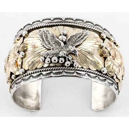 Certified Authentic Navajo Carved EAGLE .925 Sterling Silver and 12kt Gold Filled Native American Bracelet 390822304755 Certified Authentic Navajo Carved EAGLE .925 Sterling Silver and 12kt Gold Filled Native American Bracelet 390822304755