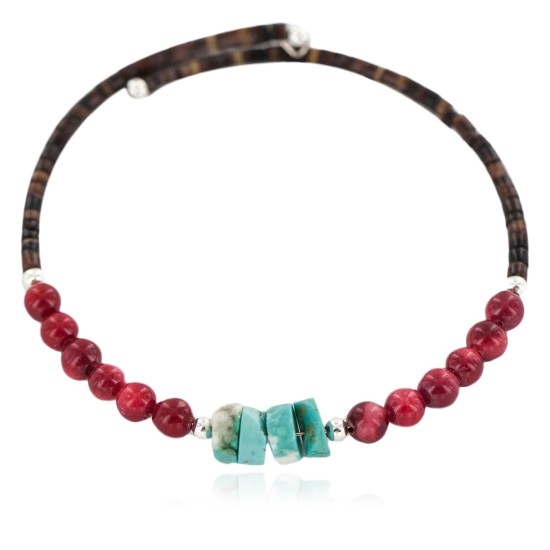 Certified Authentic Navajo Coral Heishi Native American Adjustable Wrap Bracelet 13151-7