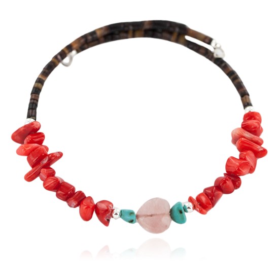 Certified Authentic Navajo Coral Natural Pink Quartz Heishi Native American Adjustable Wrap Bracelet  13151-6