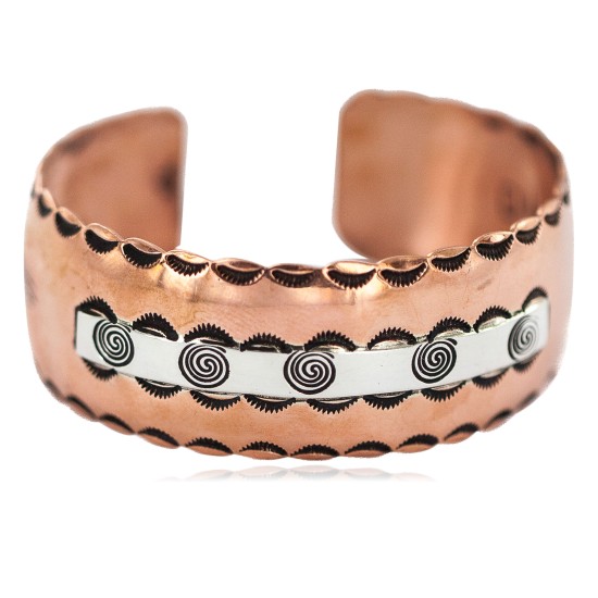 Certified Authentic Navajo Feather Maze .925 Sterling Silver Handmade Native American Pure Copper Bracelet  92005-11