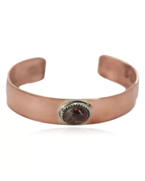 Certified Authentic Navajo Handmade Natural Jasper Native American Pure Copper Bracelet 24494-3