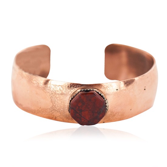 Certified Authentic Navajo Handmade Natural Red Jasper Native American Pure Copper Bracelet 13111-4