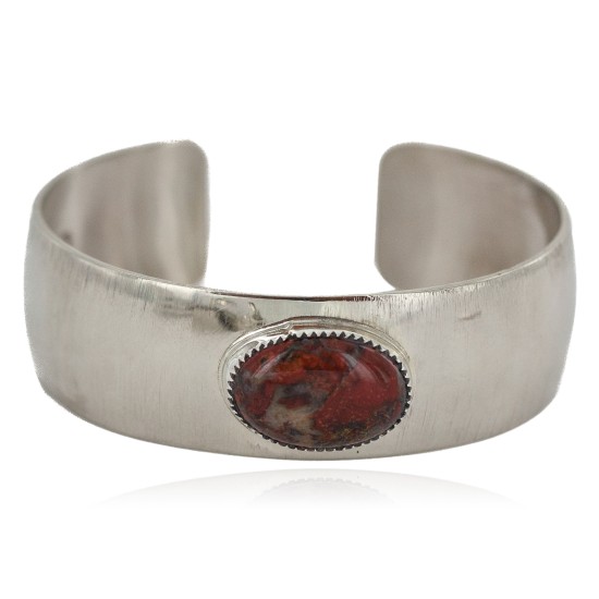 Certified Authentic Navajo Handmade Navajo Natural Red Jasper Native American Nickel Bracelet  13141-4