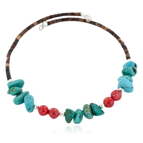 Certified Authentic Navajo Heishi Coral Native American Adjustable Wrap Bracelet 13151-10