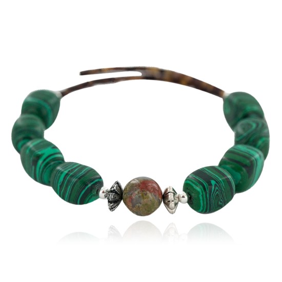 Certified Authentic Navajo Heishi Malachite Blood Stone Native American Adjustable Wrap Bracelet 13159-3