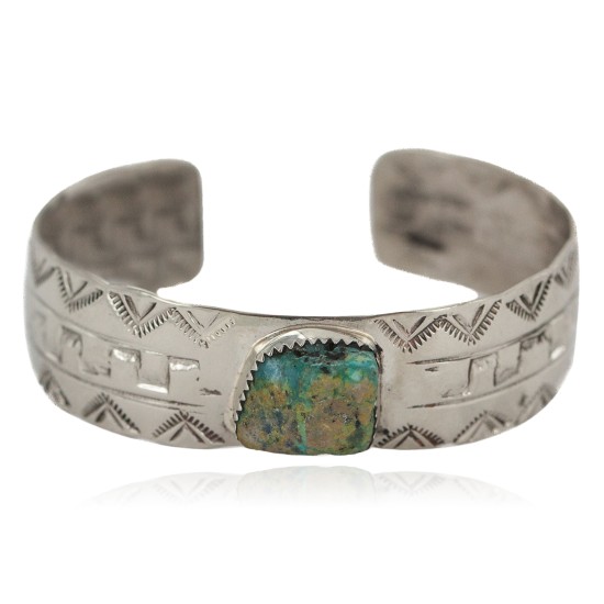 Certified Authentic Navajo Mountain Handmade Natural Navajo Turquoise Native American Nickel Bracelet 13141-5
