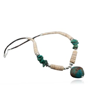Navajo Sterling Silver Graduated Heishi Turquoise Necklace Model 15392-52