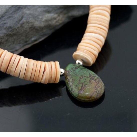 Certified Authentic Navajo Native .925 Sterling Silver Graduated Melon Shell and Turquoise DROP Native American Necklace 370840586382 Certified Authentic Navajo Native .925 Sterling Silver Graduated Melon Shell and Turquoise DROP Native American Necklace 370840586382