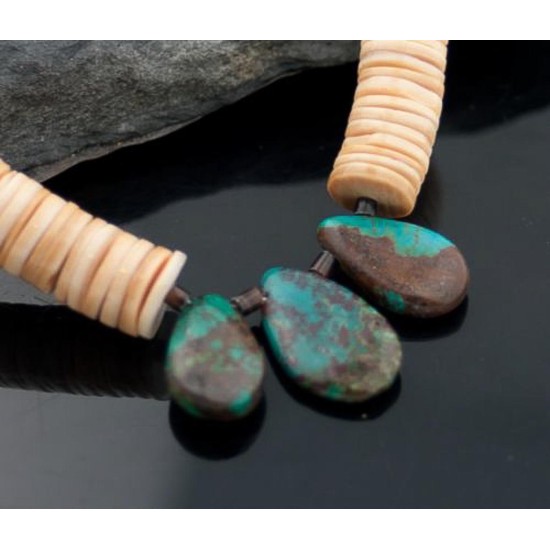 Certified Authentic Navajo Native .925 Sterling Silver Graduated Melon Shell and Turquoise DROP Native American Necklace 390591394132 Certified Authentic Navajo Native .925 Sterling Silver Graduated Melon Shell and Turquoise DROP Native American Necklace 390591394132