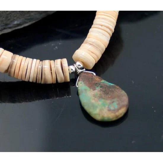 Certified Authentic Navajo Native .925 Sterling Silver Graduated Melon Shell and Turquoise DROP Native American Necklace 7501009-15 Certified Authentic Navajo Native .925 Sterling Silver Graduated Melon Shell and Turquoise DROP Native American Necklace 7501009-15
