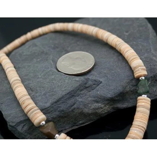 Certified Authentic Navajo Native .925 Sterling Silver Graduated Melon Shell and Turquoise DROP Native American Necklace 7501009-15 Certified Authentic Navajo Native .925 Sterling Silver Graduated Melon Shell and Turquoise DROP Native American Necklace 7501009-15