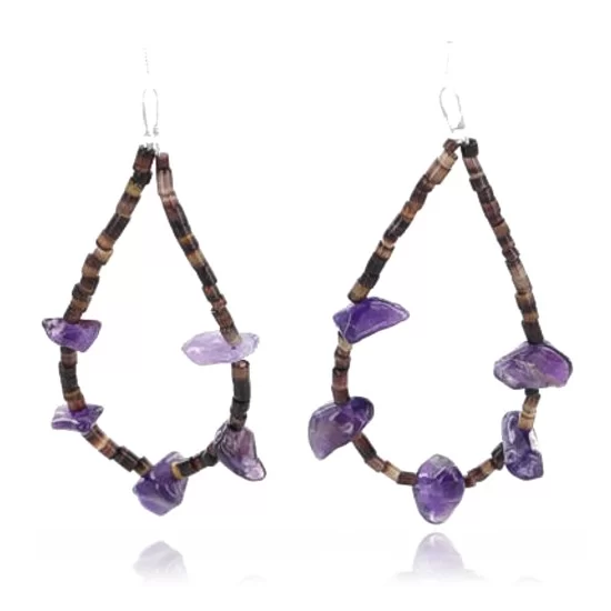 Certified Authentic Navajo NATIVE .925 Sterling Silver Hooks Natural AMETHYST LOOP Native American Earrings 371018710604 Certified Authentic Navajo NATIVE .925 Sterling Silver Hooks Natural AMETHYST LOOP Native American Earrings 371018710604