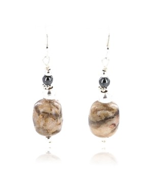 Navajo NATIVE .925 Sterling Silver Hooks Natural BEIGE AGATE Native American Earrings 390788653226