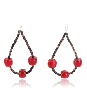 Certified Authentic Navajo NATIVE .925 Sterling Silver Hooks Natural CORAL HEISHI LOOP Native American Earrings 390791321210