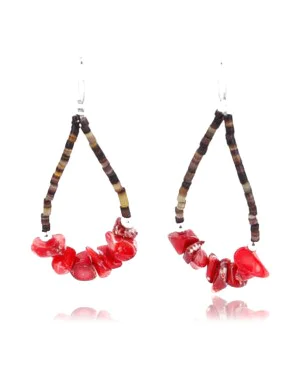 Certified Authentic Navajo NATIVE .925 Sterling Silver Hooks Natural CORAL HOOP Native American Earrings 390790917320