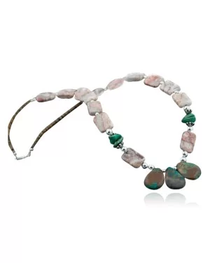 Certified Authentic Navajo Native .925 Sterling Silver Natural Jasper, Turquoise DROP Native American Necklace 15341-19