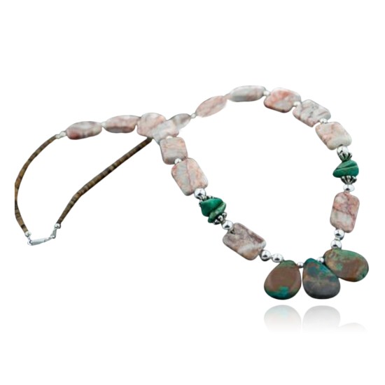 Certified Authentic Navajo Native .925 Sterling Silver Natural Jasper, Turquoise DROP Native American Necklace 15341-19