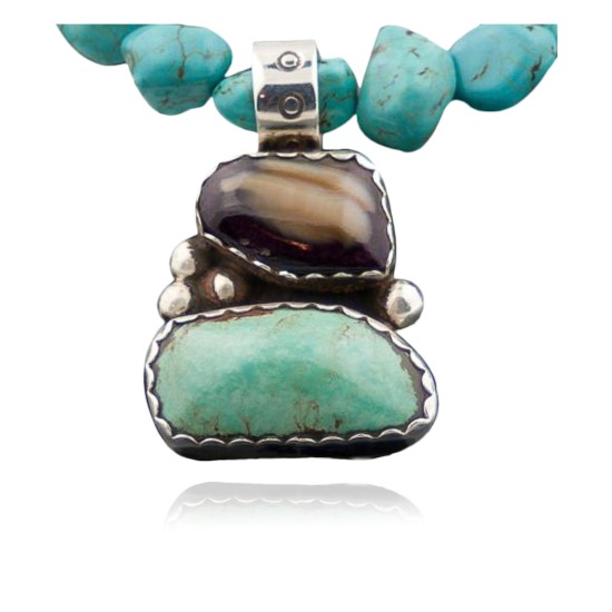 Certified Authentic Navajo Native .925 Sterling Silver Turquoise and Purple Spiny Oyster Native American Necklace 390577494469