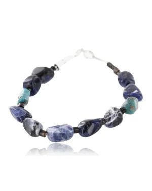 Certified Authentic Navajo Native American Bracelet .925 Sterling Silver Natural Turquoise and Denim Lapis 390756178466
