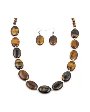 Certified Authentic Navajo Native American Natural Tigers Eye Necklace Earrings Set 24547-18331