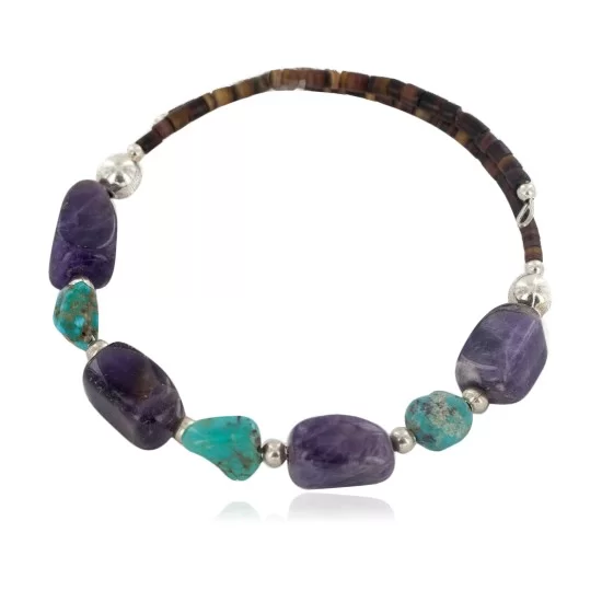 Certified Authentic Navajo Natural Amethyst Turquoise Heishi Adjustable Wrap Native American Bracelet 12742-73 Certified Authentic Navajo Natural Amethyst Turquoise Heishi Adjustable Wrap Native American Bracelet 12742-73