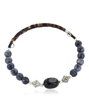 Certified Authentic Navajo Natural Black Onyx Heishi Lapis Native American Adjustable Wrap Bracelet 13151-47