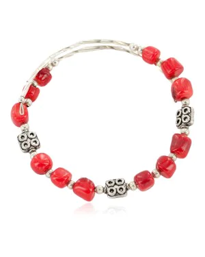 Certified Authentic Navajo Natural Coral Adjustable Wrap Native American Bracelet 13037-8