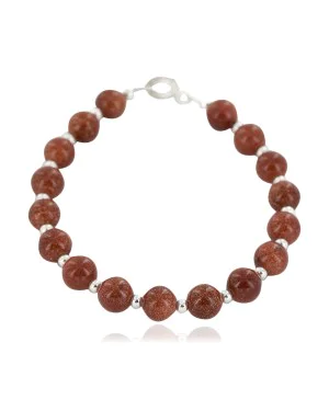 Certified Authentic Navajo Natural Goldstone Nickel Native American Bracelet 12933