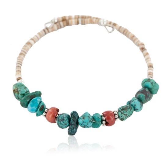 Certified Authentic Navajo Natural Spiderweb Turquoise Heishi Coral Adjustable Wrap Native American Bracelet 12905 Certified Authentic Navajo Natural Spiderweb Turquoise Heishi Coral Adjustable Wrap Native American Bracelet 12905
