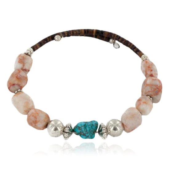 Certified Authentic Navajo Natural Turquoise Agate Heishi Adjustable Wrap Native American Bracelet 12732-74