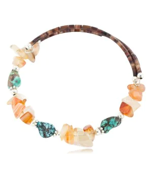 Navajo Natural Turquoise Carnelian Heishi Adjustable Wrap Bracelet 13037-12