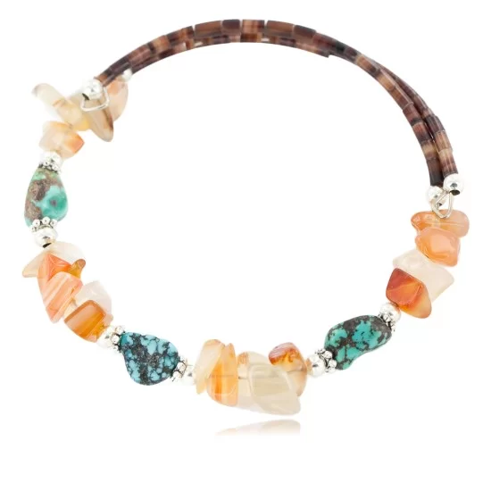 Navajo Natural Turquoise Carnelian Heishi Adjustable Wrap Bracelet 13037-12 Navajo Natural Turquoise Carnelian Heishi Adjustable Wrap Bracelet 13037-12