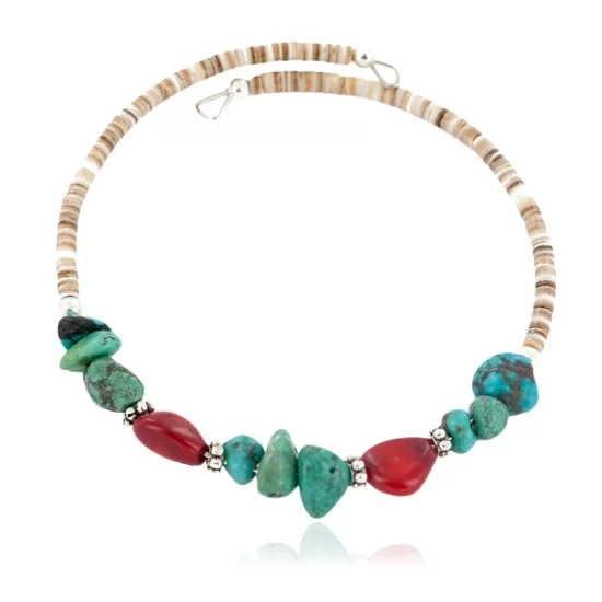 Certified Authentic Navajo Natural Turquoise Coral Heishi Adjustable Wrap Native American Bracelet 12906 Certified Authentic Navajo Natural Turquoise Coral Heishi Adjustable Wrap Native American Bracelet 12906