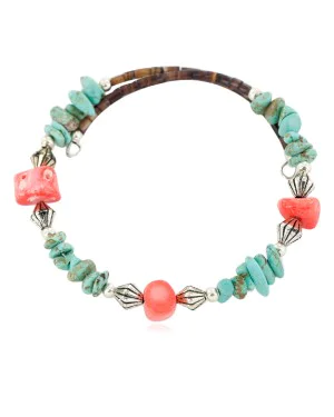Certified Authentic Navajo Natural Turquoise Coral Heishi Adjustable Wrap Native American Bracelet 13037-13