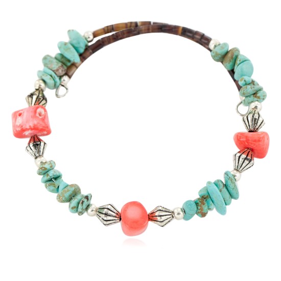 Certified Authentic Navajo Natural Turquoise Coral Heishi Adjustable Wrap Native American Bracelet 13037-13 Certified Authentic Navajo Natural Turquoise Coral Heishi Adjustable Wrap Native American Bracelet 13037-13