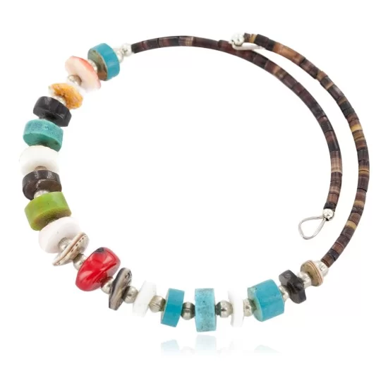 Certified Authentic Navajo Natural Turquoise Gaspeite Coral Heishi Adjustable Wrap Native American Bracelet 13037-2 Certified Authentic Navajo Natural Turquoise Gaspeite Coral Heishi Adjustable Wrap Native American Bracelet 13037-2