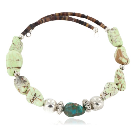 Certified Authentic Navajo Natural Turquoise Gaspeite Heishi Adjustable Wrap Native American Bracelet 13049-7