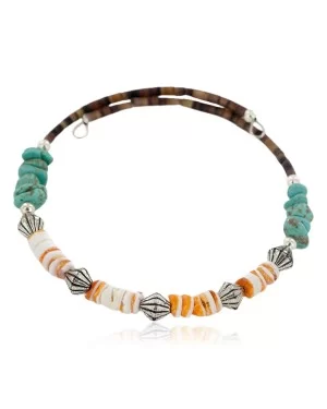 Certified Authentic Navajo Natural Turquoise Graduated Melon Shell Heishi Adjustable Wrap Native American Bracelet 12742-72