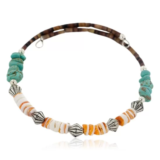 Navajo Natural Turquoise Graduated Melon Shell Heishi Adjustable Wrap Bracelet 12742-72 Navajo Natural Turquoise Graduated Melon Shell Heishi Adjustable Wrap Bracelet 12742-72