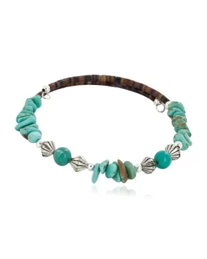 Certified Authentic Navajo Natural Turquoise Heishi Adjustable Wrap Native American Bracelet 12882