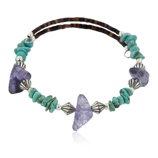 Certified Authentic Navajo Natural Turquoise Heishi Amethyst Adjustable Wrap Native American Bracelet 12742-70 Certified Authentic Navajo Natural Turquoise Heishi Amethyst Adjustable Wrap Native American Bracelet 12742-70